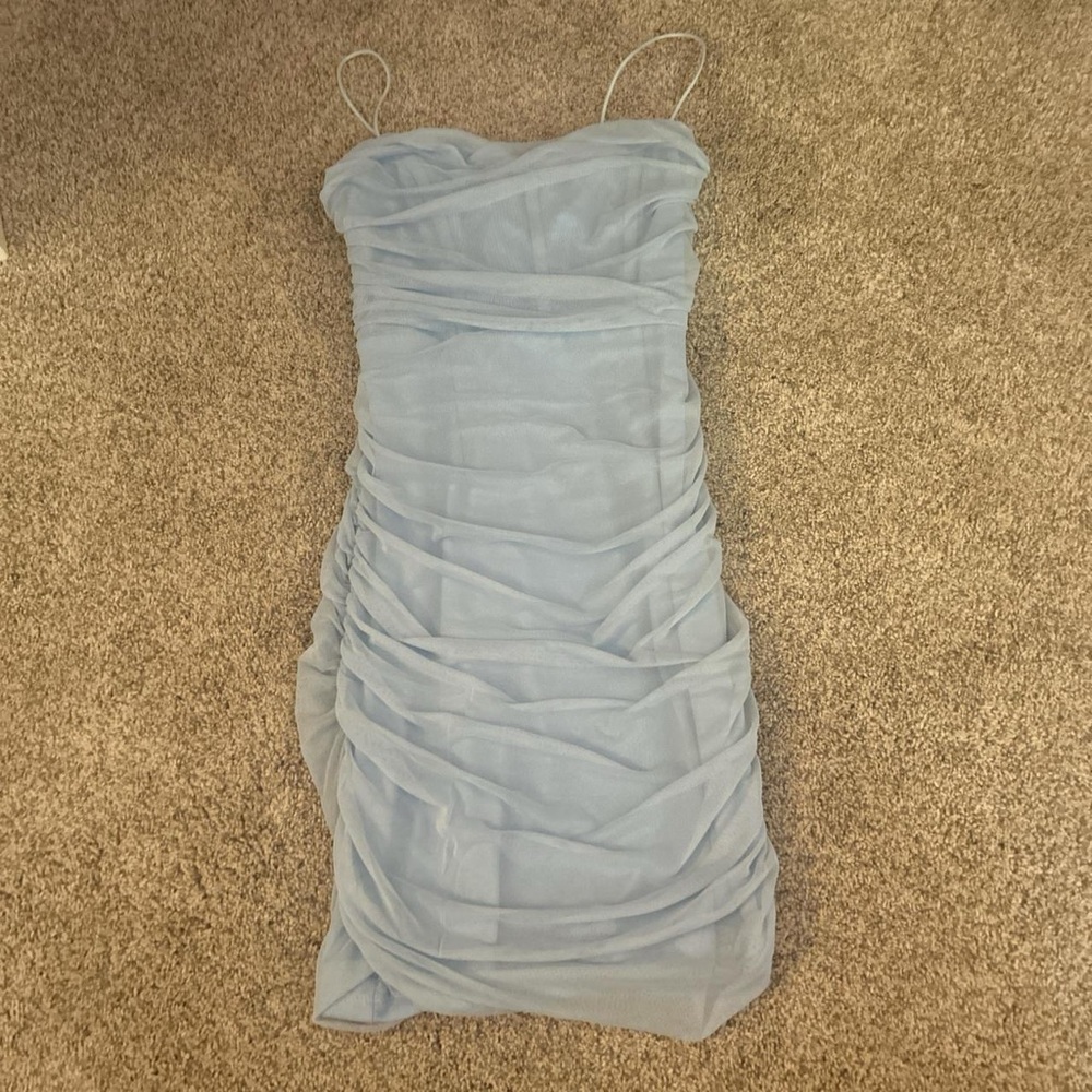 Elegant Blue Ruched Dress